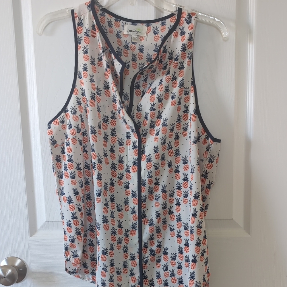 Anthropologie White and Orange Pineapple Blouse